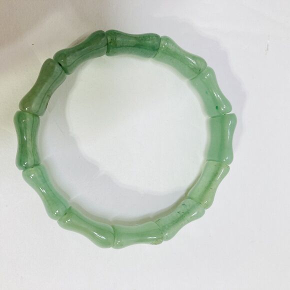 Green Jade Gemstone Translucent Band Stretch Bracelet Fashion Womans - Picture 8 of 10